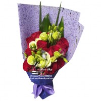 9 red colour Roses purple Bouquet